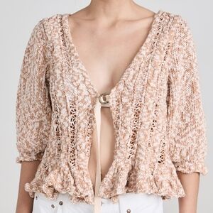 NWT FREE PEOPLE Yesterday Puff Sleeve Toggle Closure Cardigan- Large, Toast